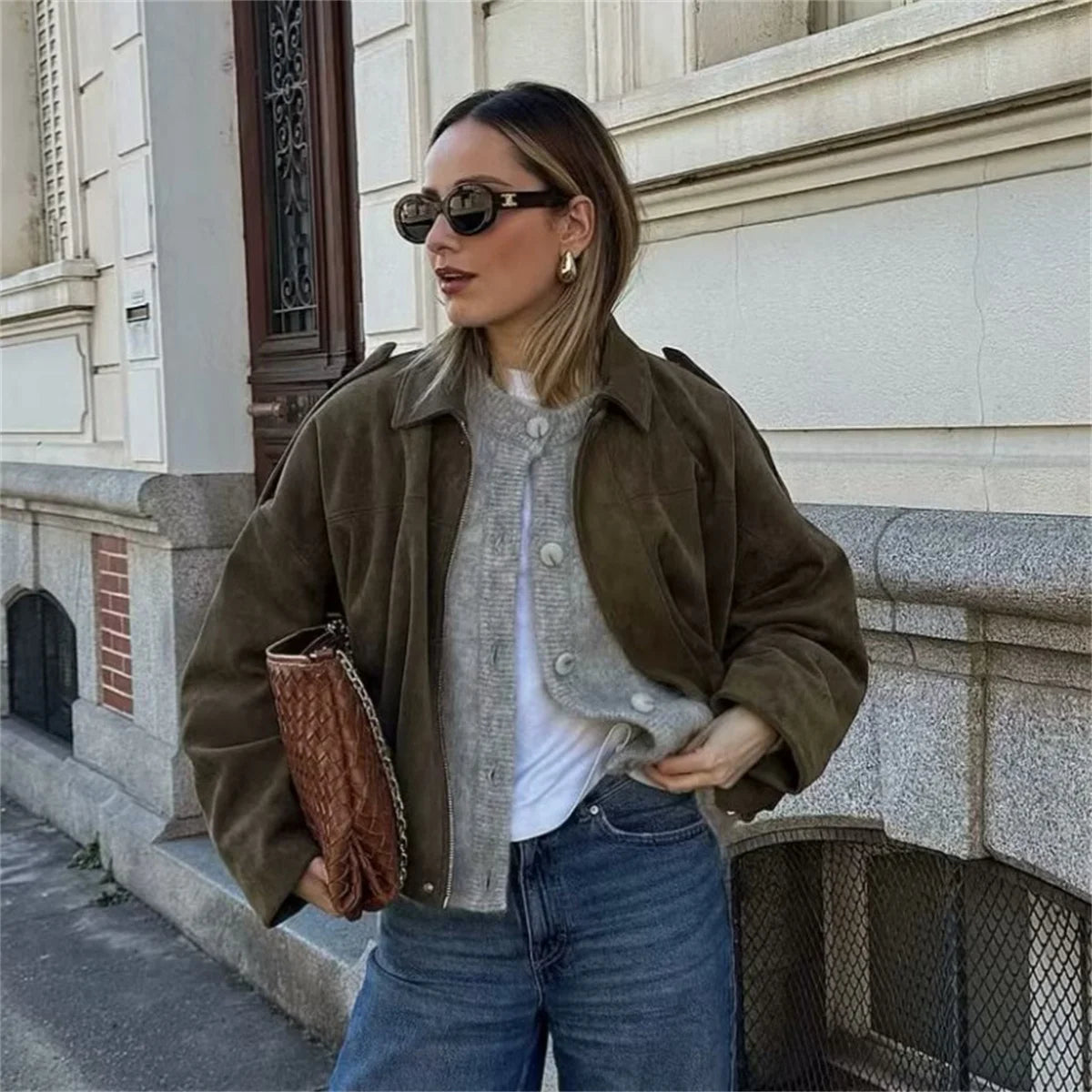 Bomber jacket with polo collar