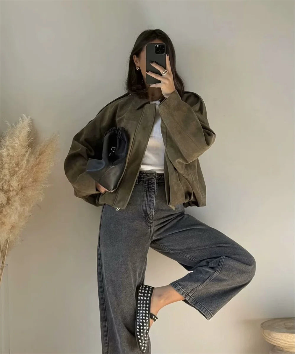 Bomber jacket with polo collar