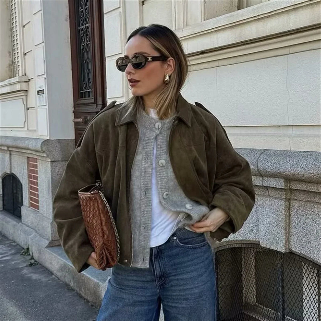 Bomber jacket with polo collar