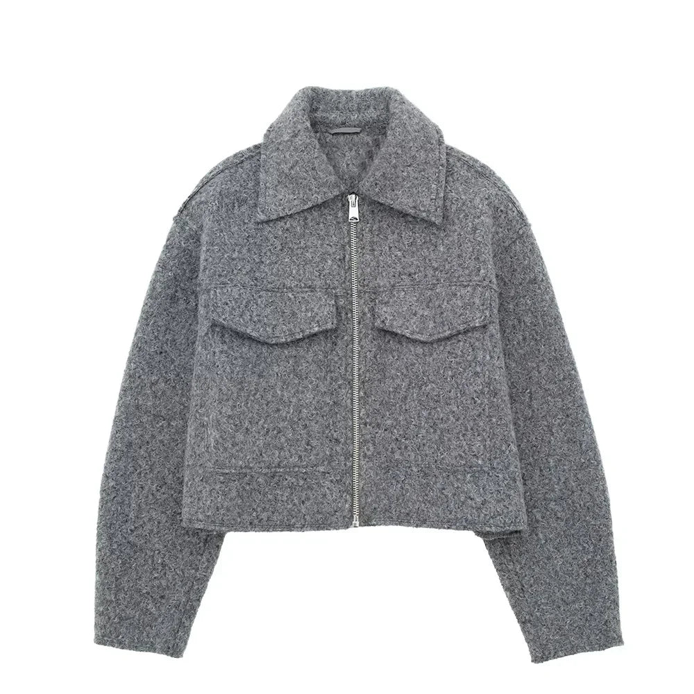 Grey Zip Jacket with Lapel