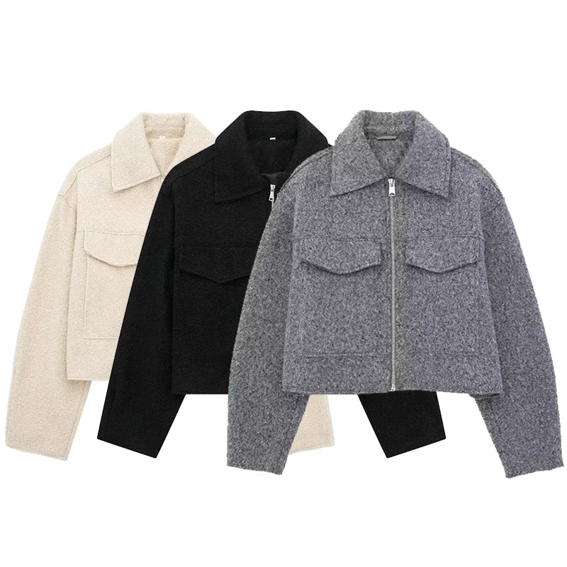 Grey Zip Jacket with Lapel