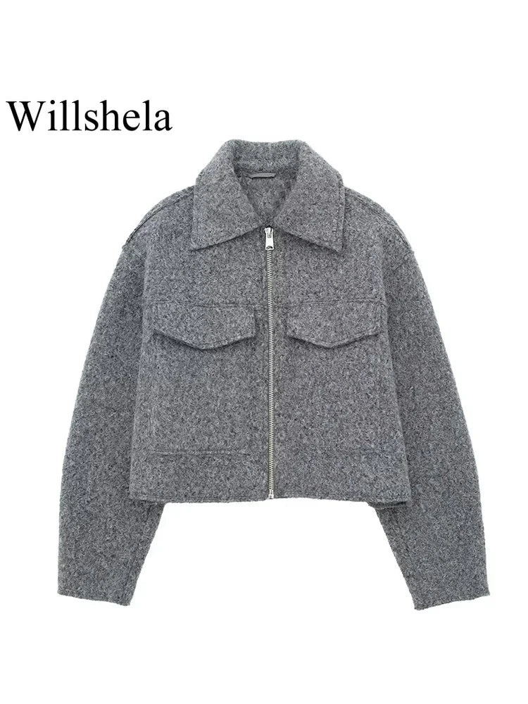 Grey Zip Jacket with Lapel