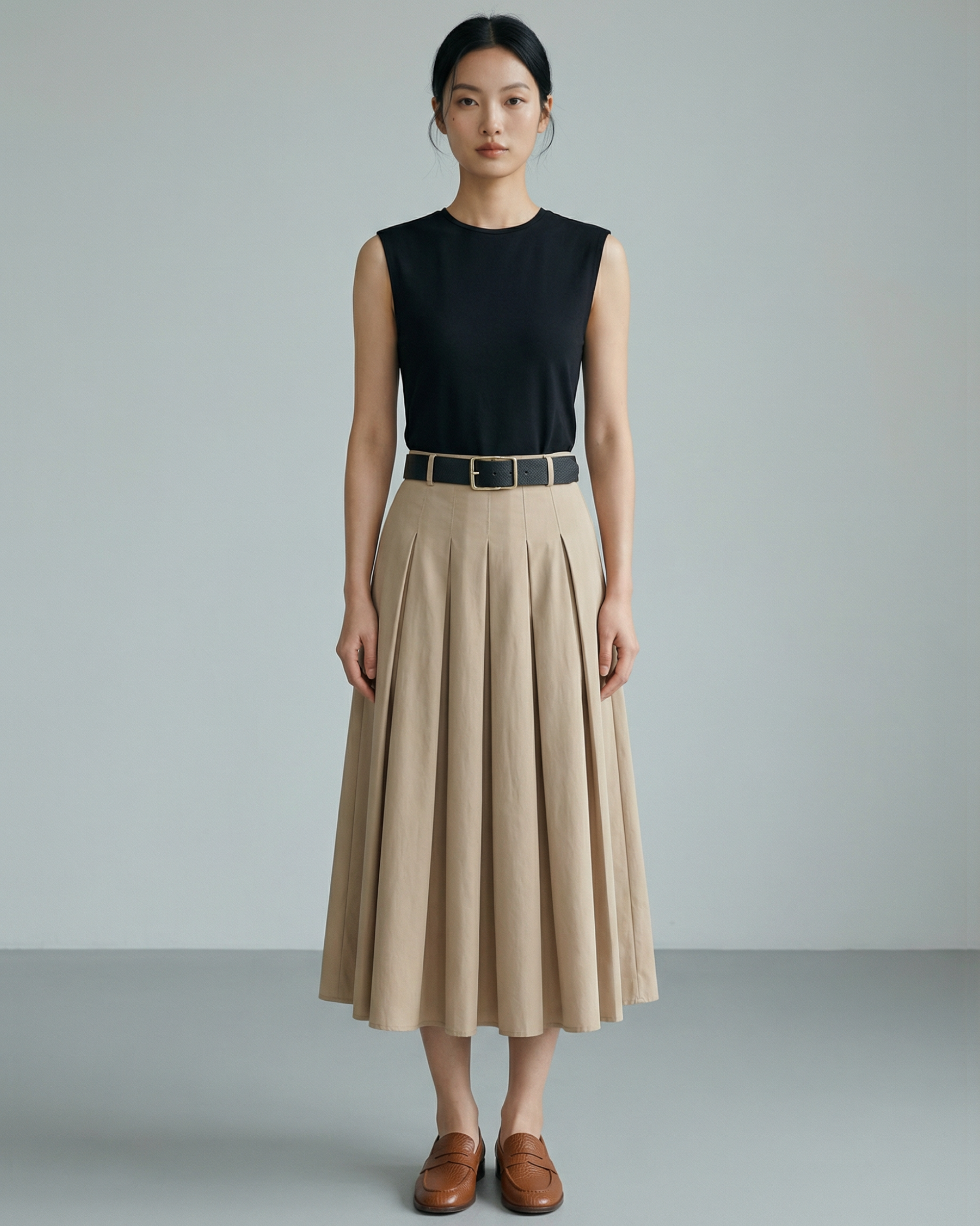 Sleeveless Pleated Midi Dress